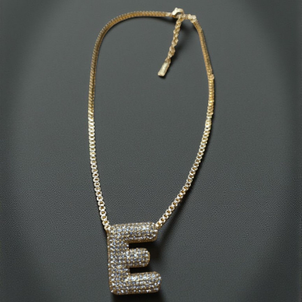 Sparkling Gold 'E' Pendant Necklace